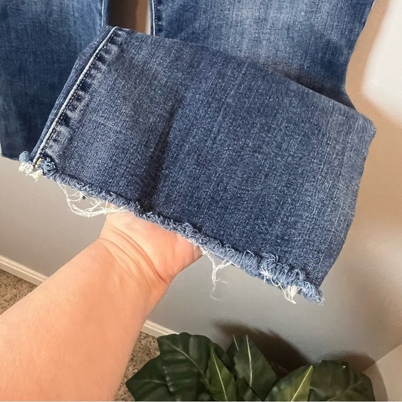 Express Cropped Flare Jeans Womens XL (18-20) High Rise Dark Wash Raw Hem FlexX‎ - Picture 5 of 11